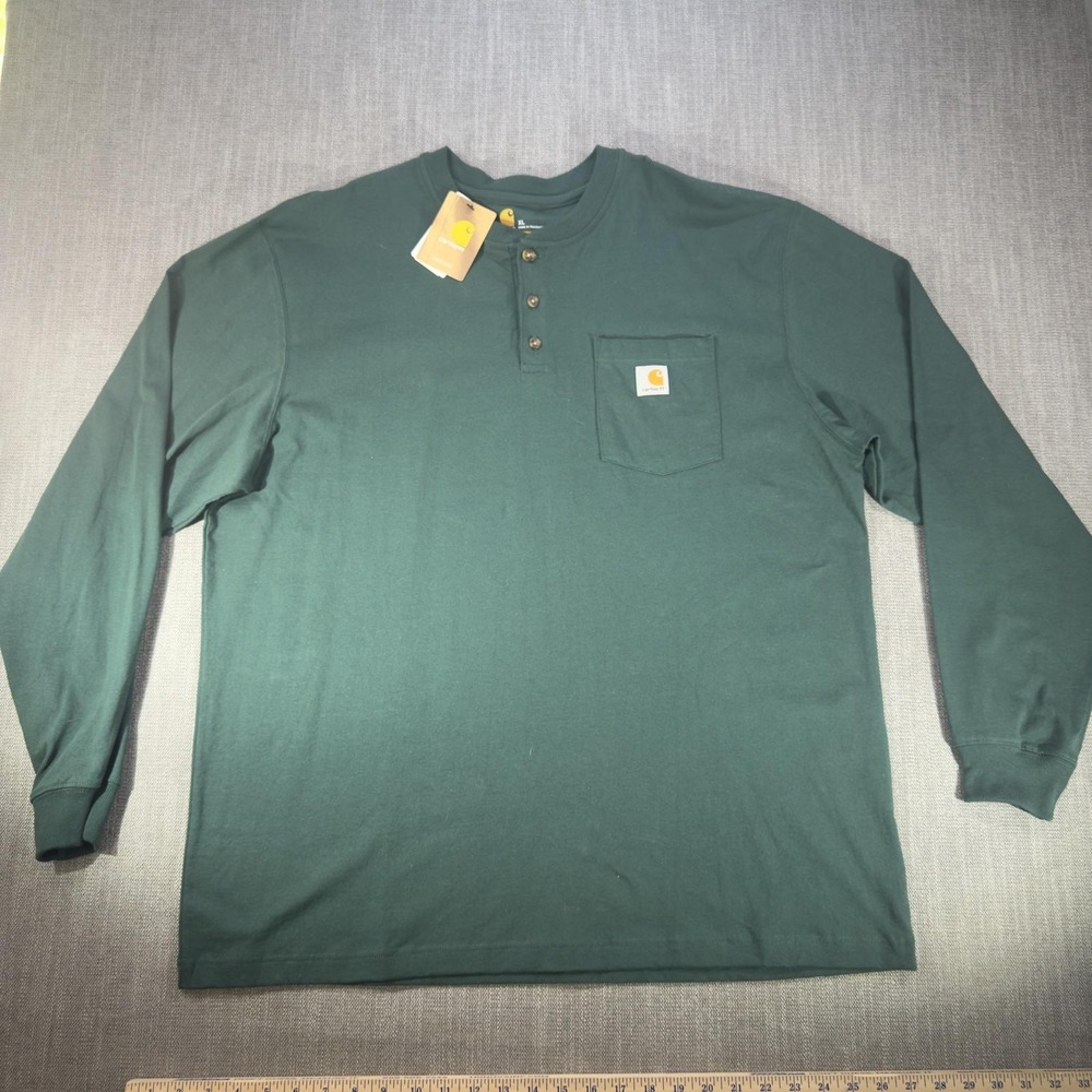 Carhartt Shirt Mens XL Green Long Sleeve Henley Pocket Original Fit Work Tee